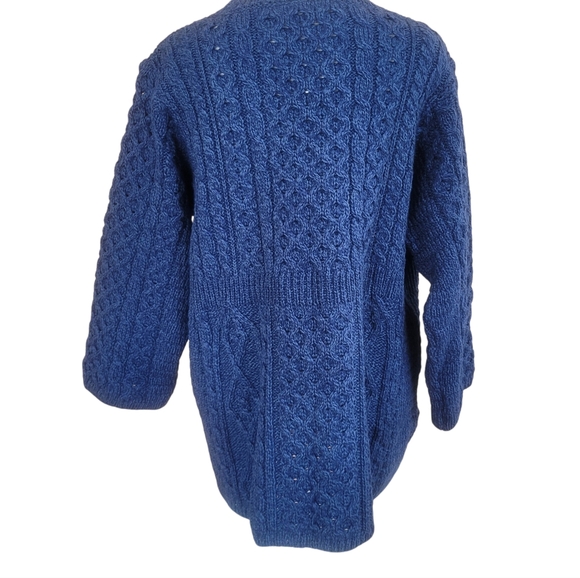 NWT Kilronan Ireland 100% Merino Wool Aran Cable Knit Cardigan Royal Blue XL - Picture 2 of 10